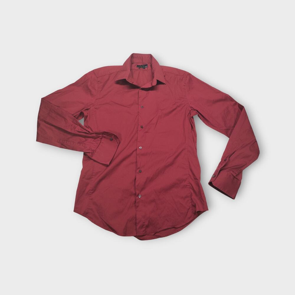 Men's Zara SuperSlim Fit Maroon Long Sleeve Button Down Shirt Size L